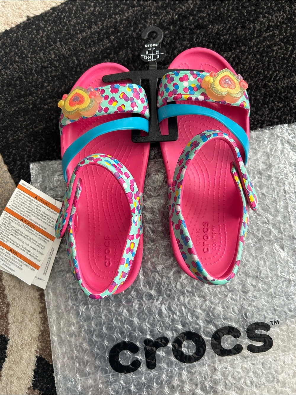 CROCS Kids' Pink Multicolor Heart-Accent Sandals